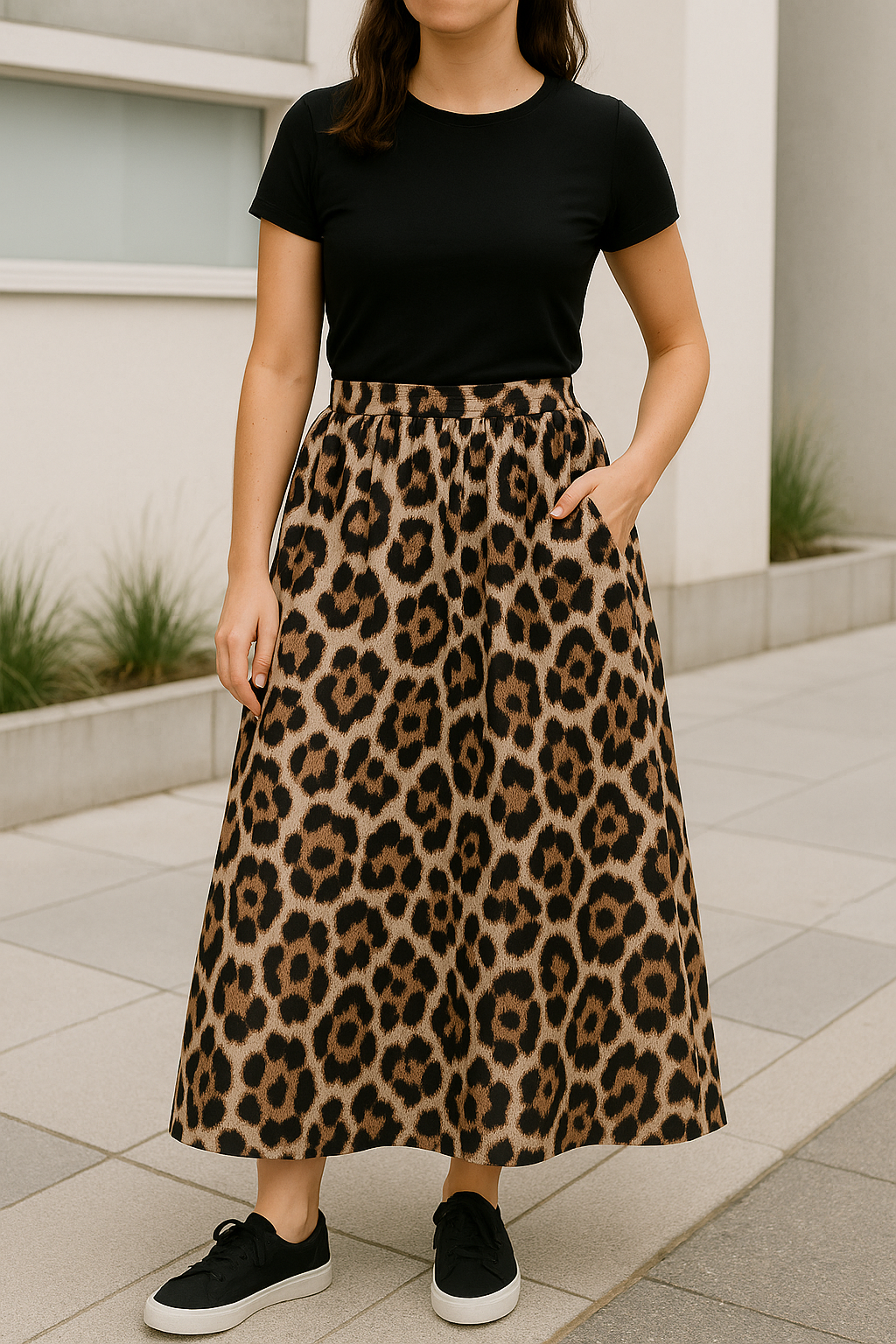 Trendige Hohe Taille Loungewear Röcke mit Leopardenmuster und Taschen