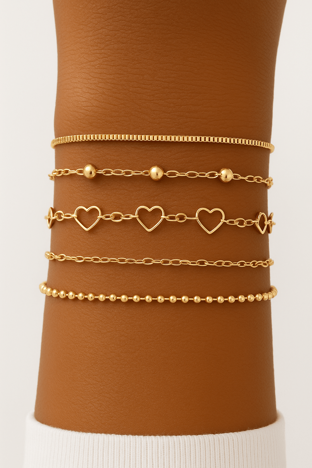 5er - Set Goldene Kettenarmbänder – Zierlicher Schmuck aus Zinklegierung, Eleganter Freizeitstil für Damen, Stapelbare Armbänder für den Alltag - Reminora