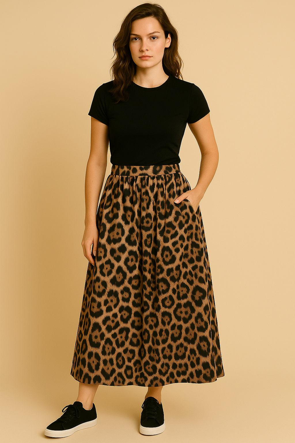 Trendige Hohe Taille Loungewear Röcke mit Leopardenmuster und Taschen